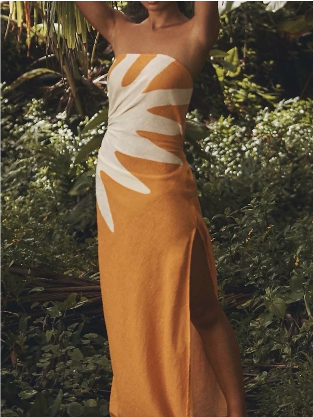 Strapless Yellow & Cream Sunburst Maxi Dress